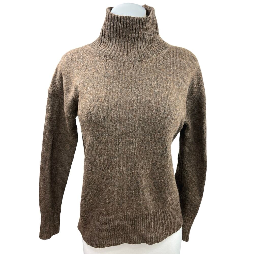 Loft Brown Modern Mock Neck Wool Blend Knit Relaxed Pullover Sweater Top Size XS
